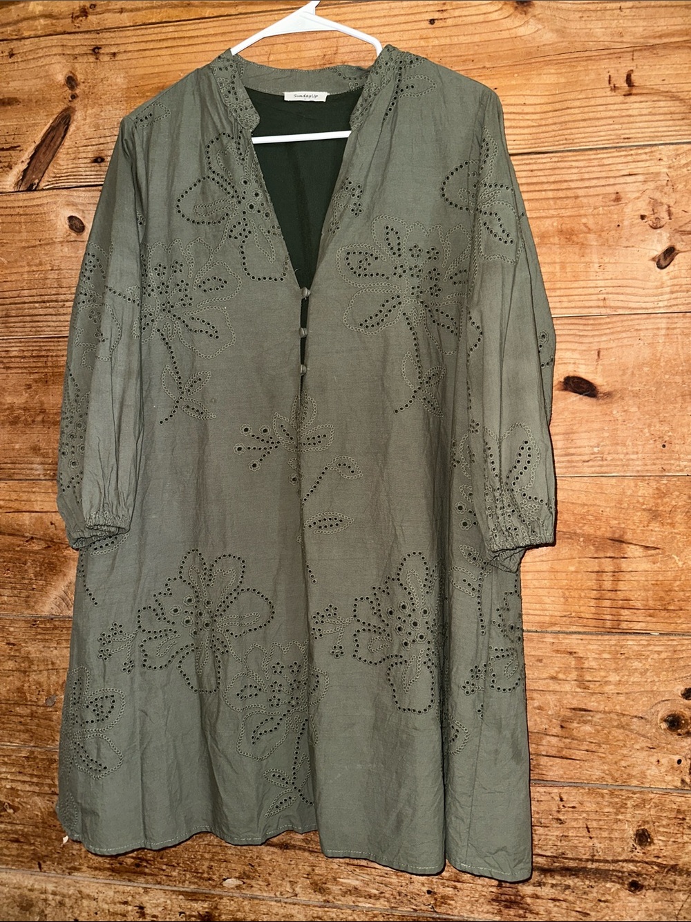 SundayUp Eyelet Tunic Dress in Olive Green
